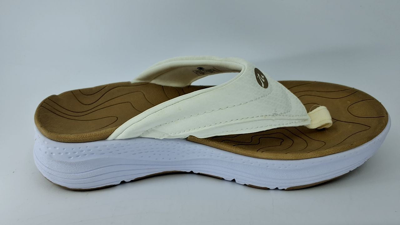 Women's Comfortable Platform Flip Flops, Arch Support, White Khaki, Size 6
