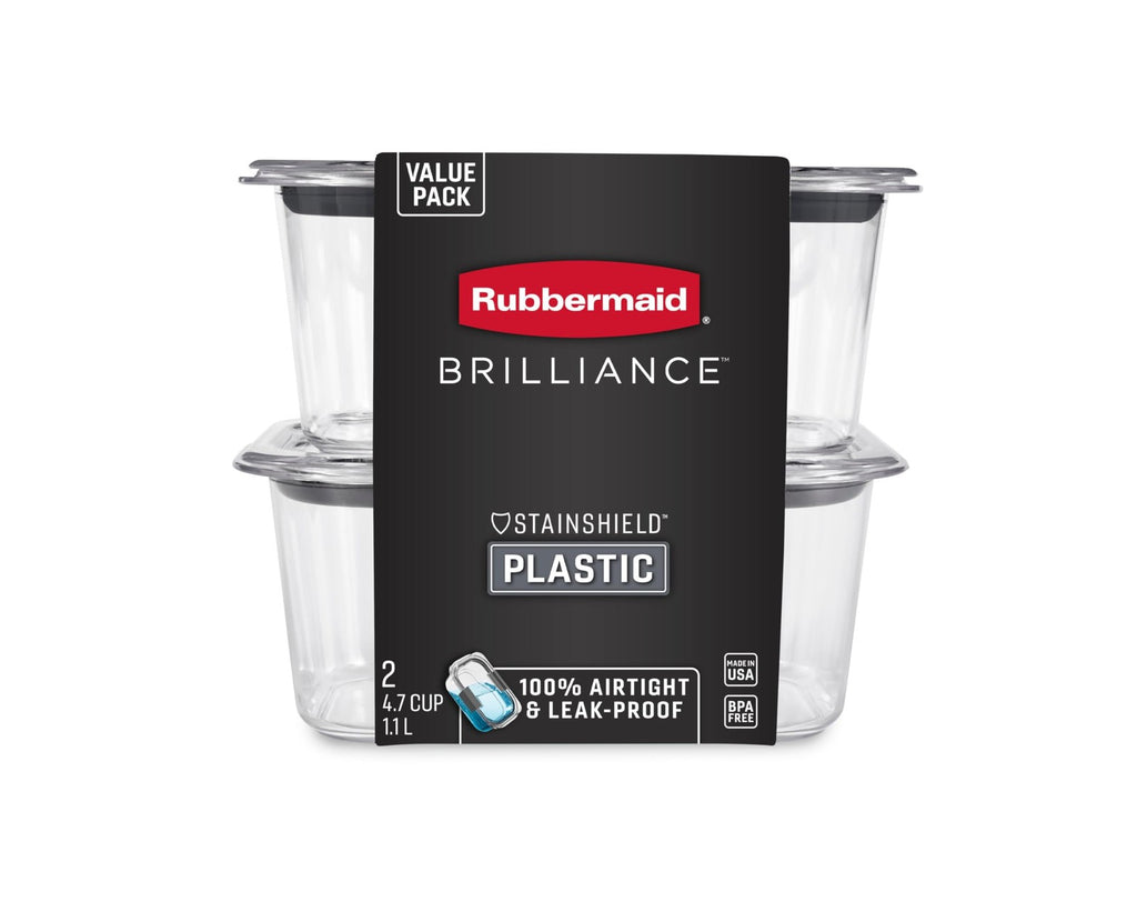 2-Pack Rubbermaid Brilliance Food Storage Containers, 4.7 Cup, Leak-Proof