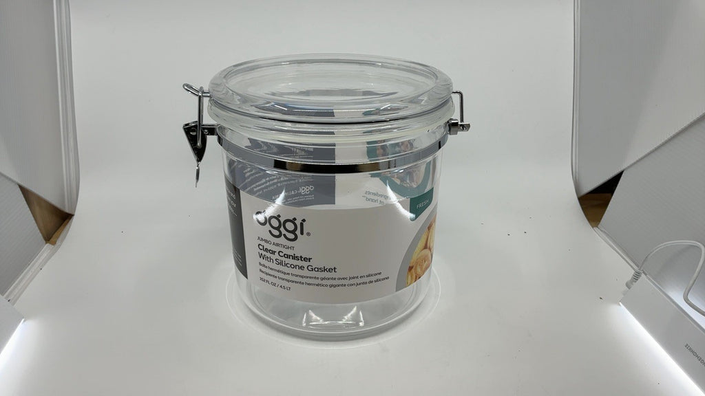 Oggi 36-Ounce Stainless Steel Canister with Clear Acrylic Lid and Locking Clamp