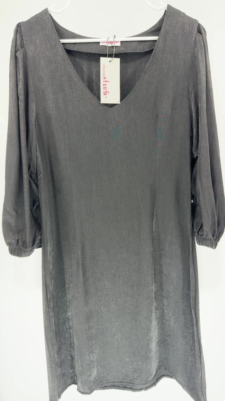 Full Size V-Neck Half Sleeve Denim Dress