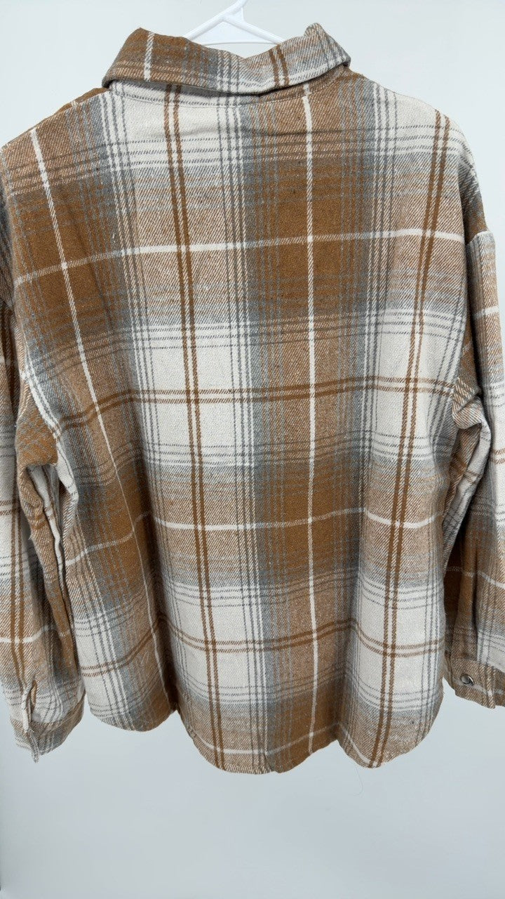 Plaid Collared Neck Half Zip Long Sleeve Top
