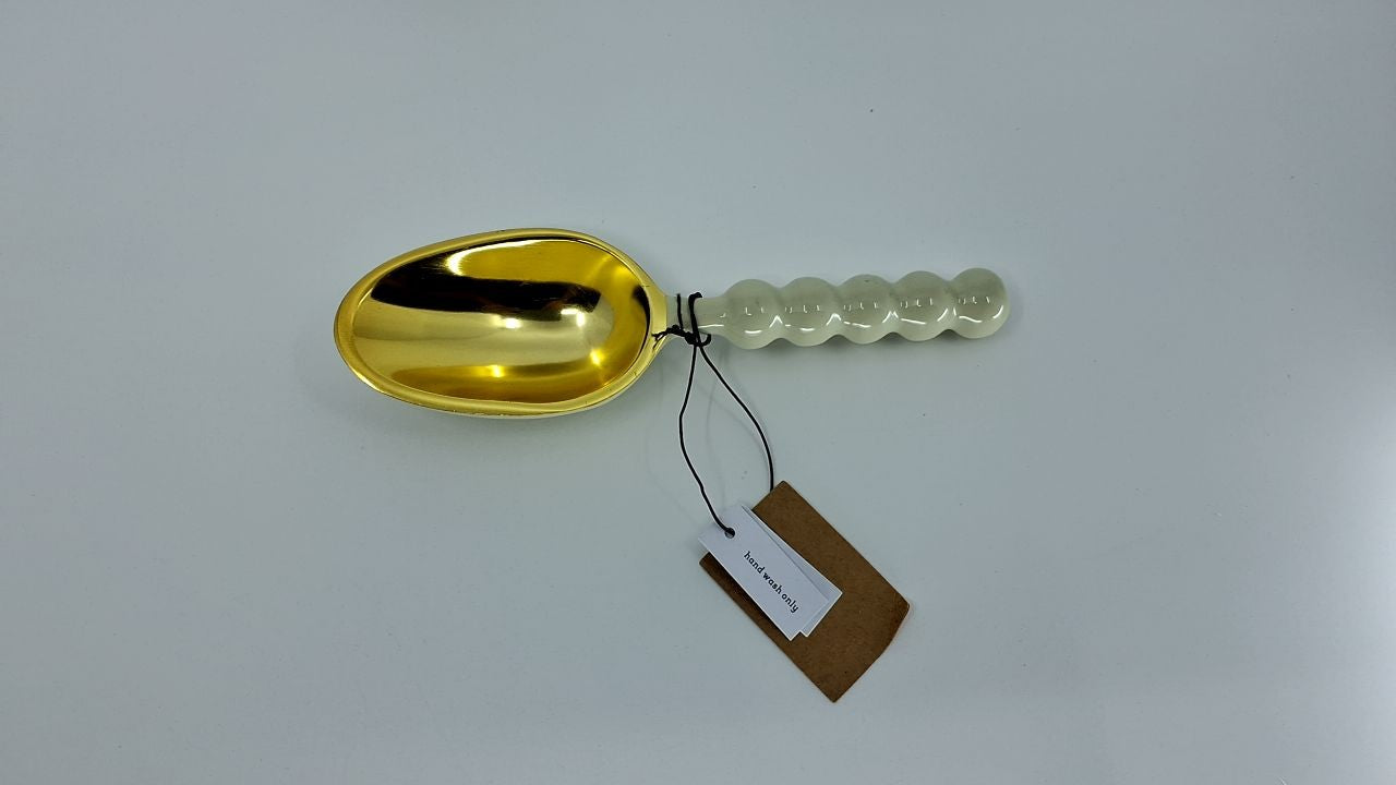 Stylish Enameled Scoop, Gold & Mint, 7.5in Aluminum w/ Ball Handle
