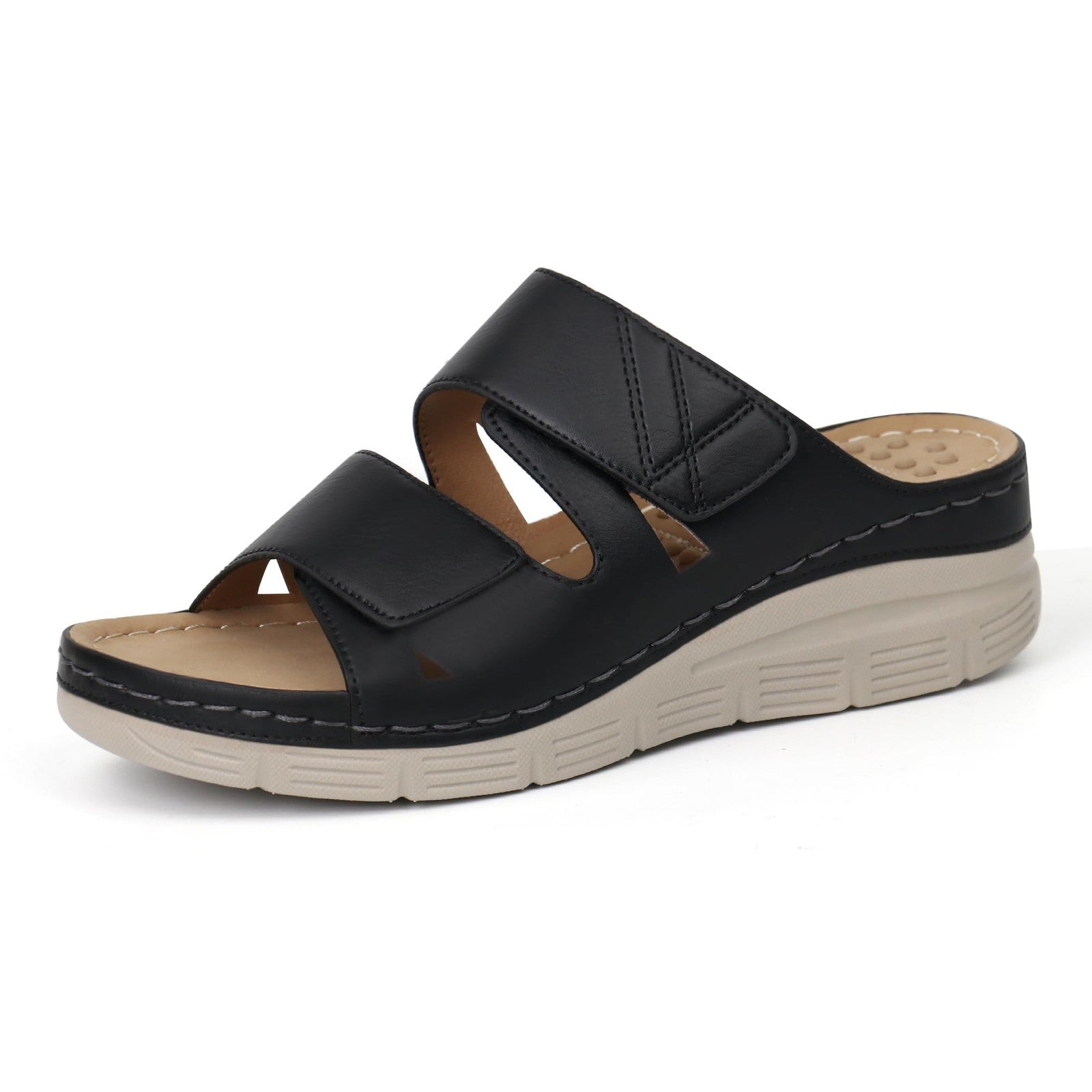 Ortho+rest Women Arch Support Slides Orthotic Walking Sandals (7, Black)