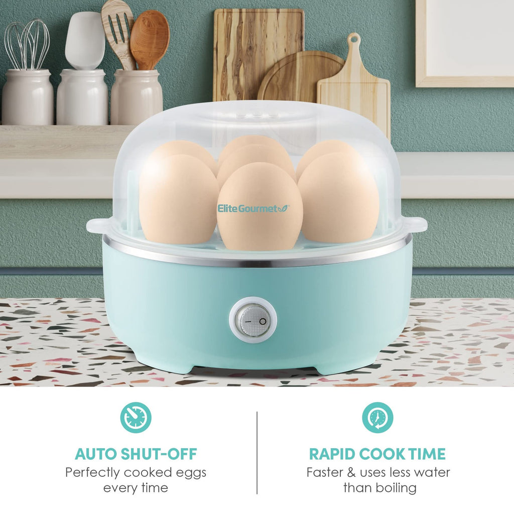 Electric Egg Cooker 7-Egg Capacity Soft Medium Hard Boiled Retro Mint