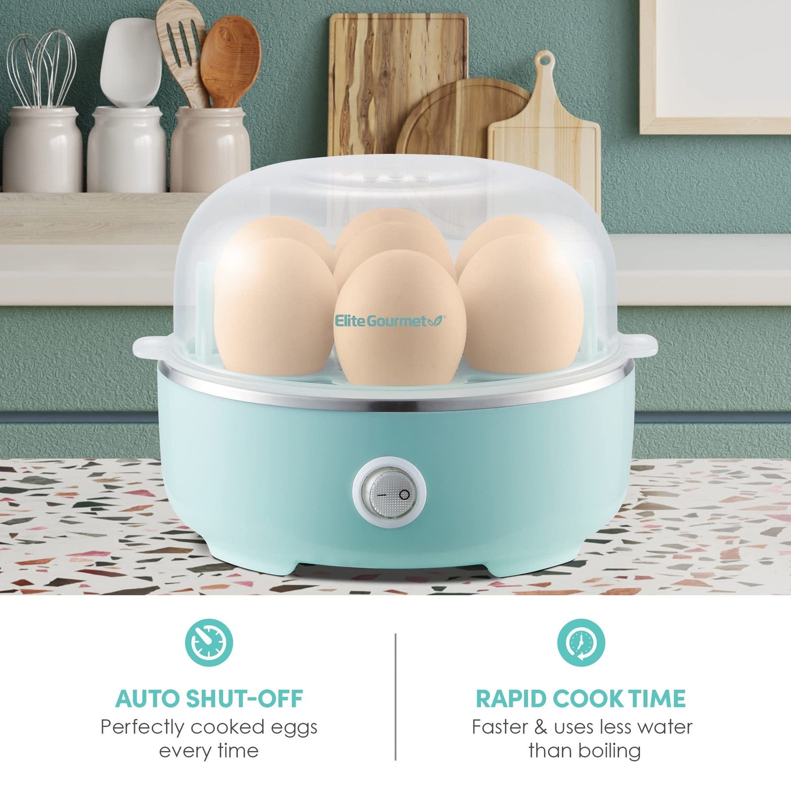 Electric Egg Cooker 7-Egg Capacity Soft Medium Hard Boiled Retro Mint