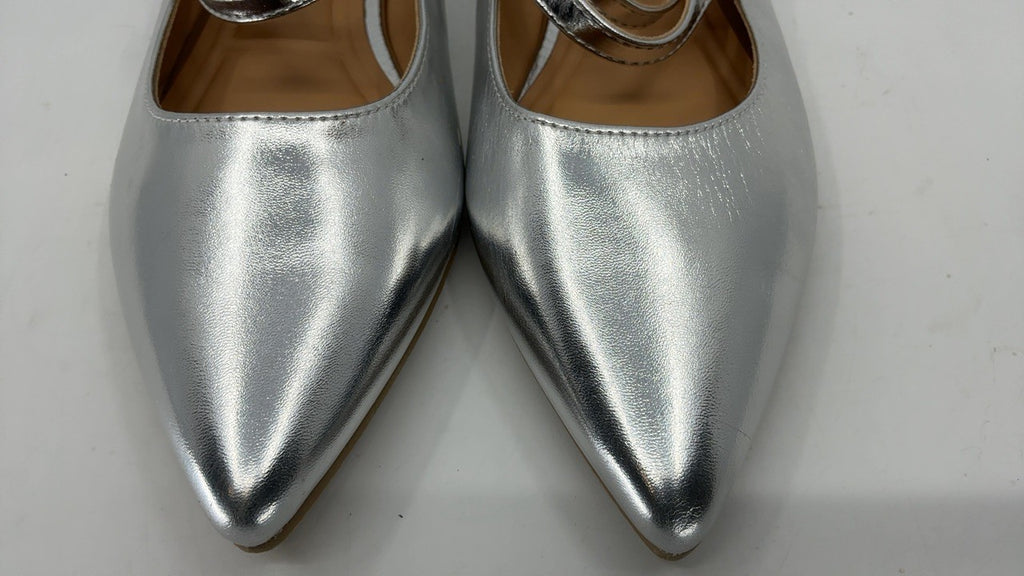 Silver Leather Mary Jane Flats for Women Size 7.5 Comfortable Slip On