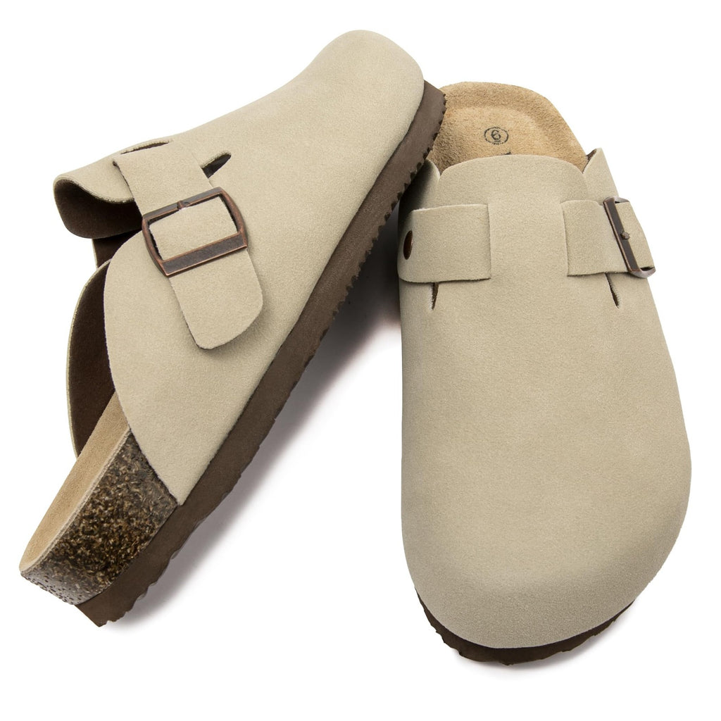 Women’s Beige Suede Clogs w/ Arch Support Cork Footbed Size 9