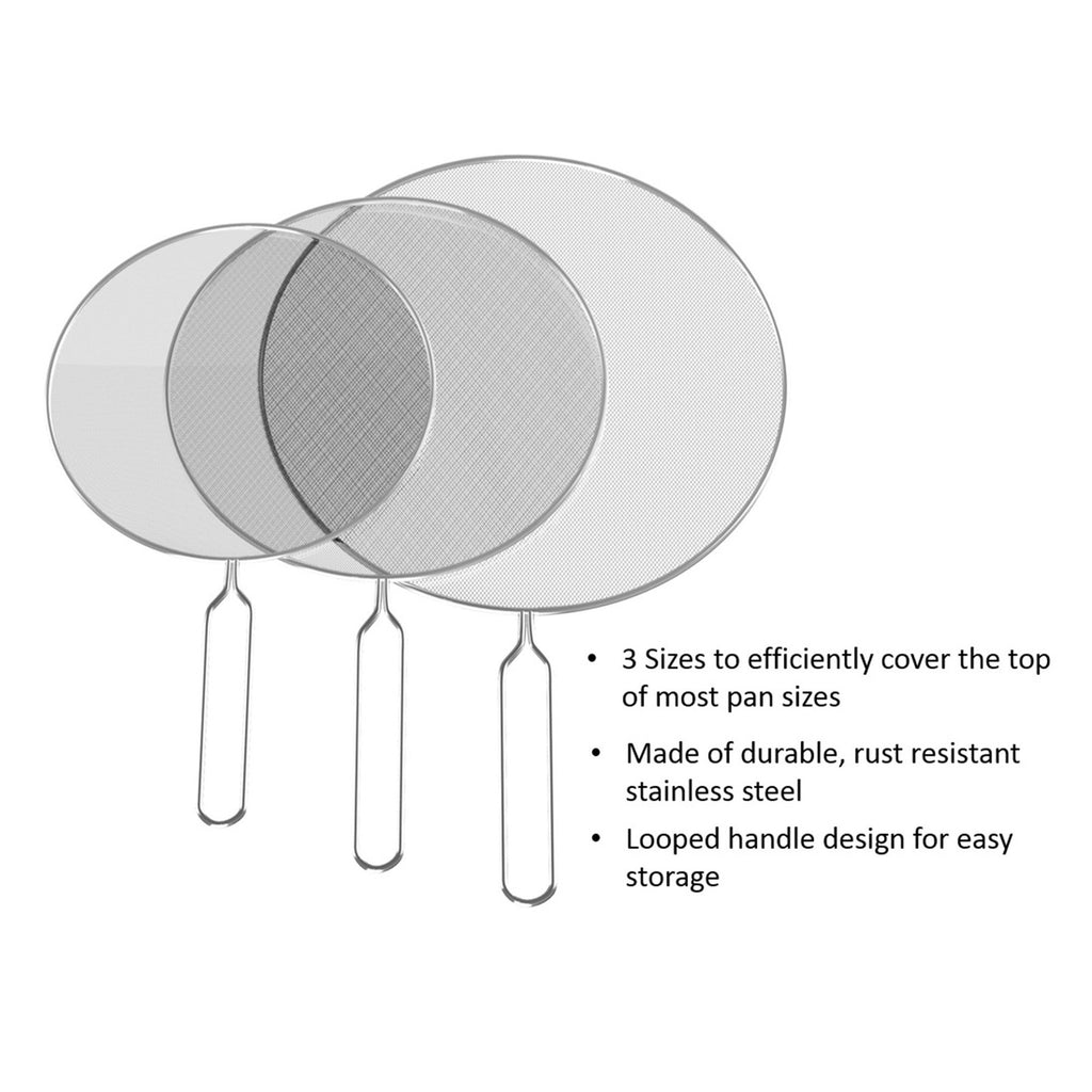 3-Piece Splatter Screen Set - Stainless Steel Grease Guard for Cooking