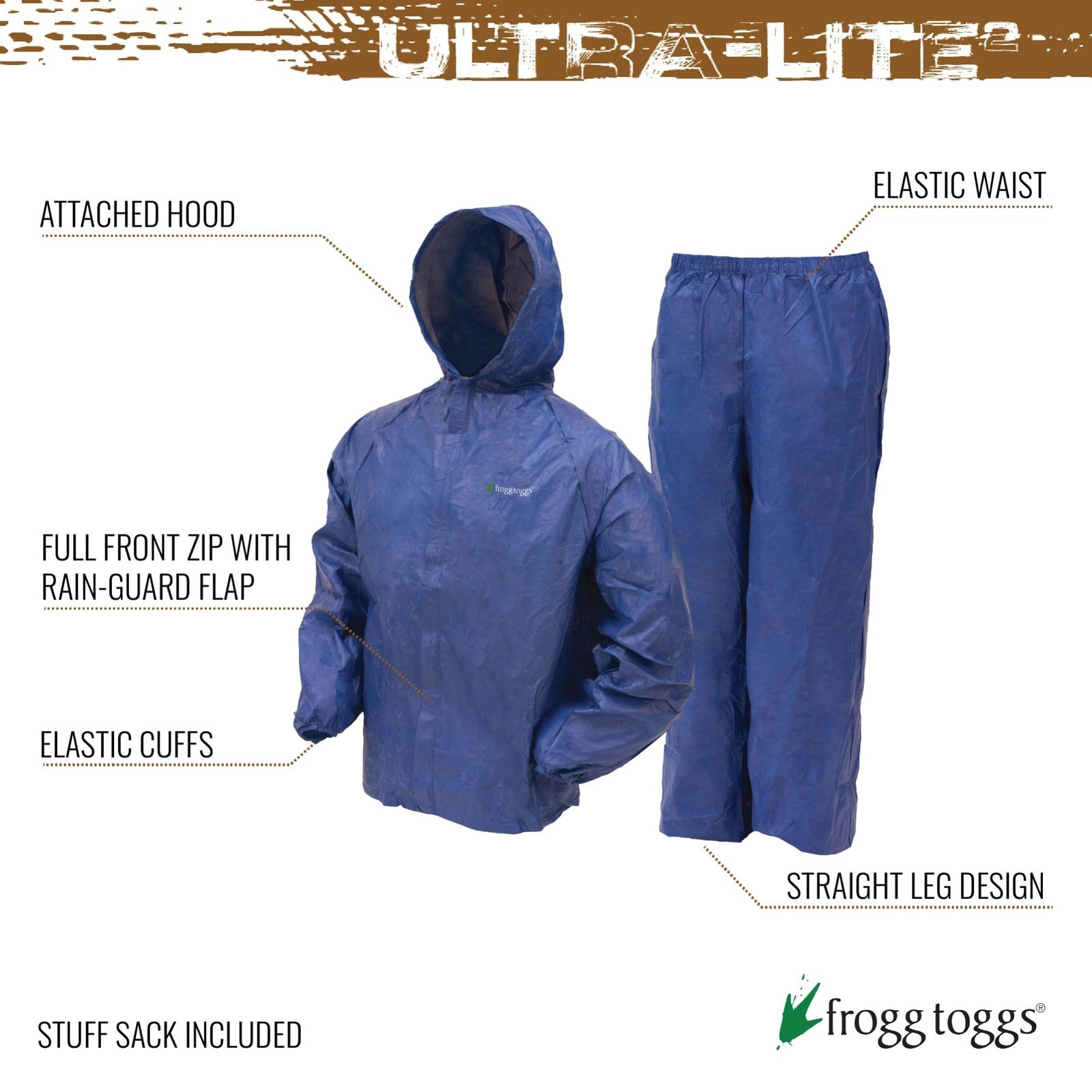 FROGG TOGGS Youth Ultra-Lite2 Waterproof Breathable Rain Suit, Large, Blue