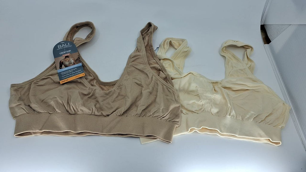 Bali Comfort Revolution Seamless Crop Top 2 Pack, Small, Light Beige/Nude