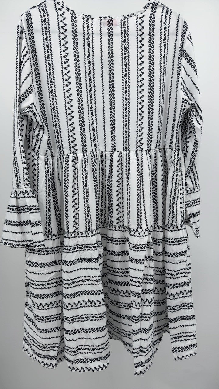 Printed Tie Neck Three-Quarter Sleeve Mini Dress