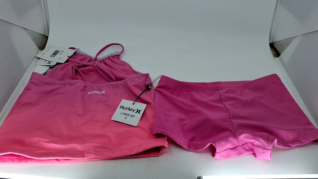Hurley Girls Tankini 2-Piece Swimsuit, China Rose/Boyshort