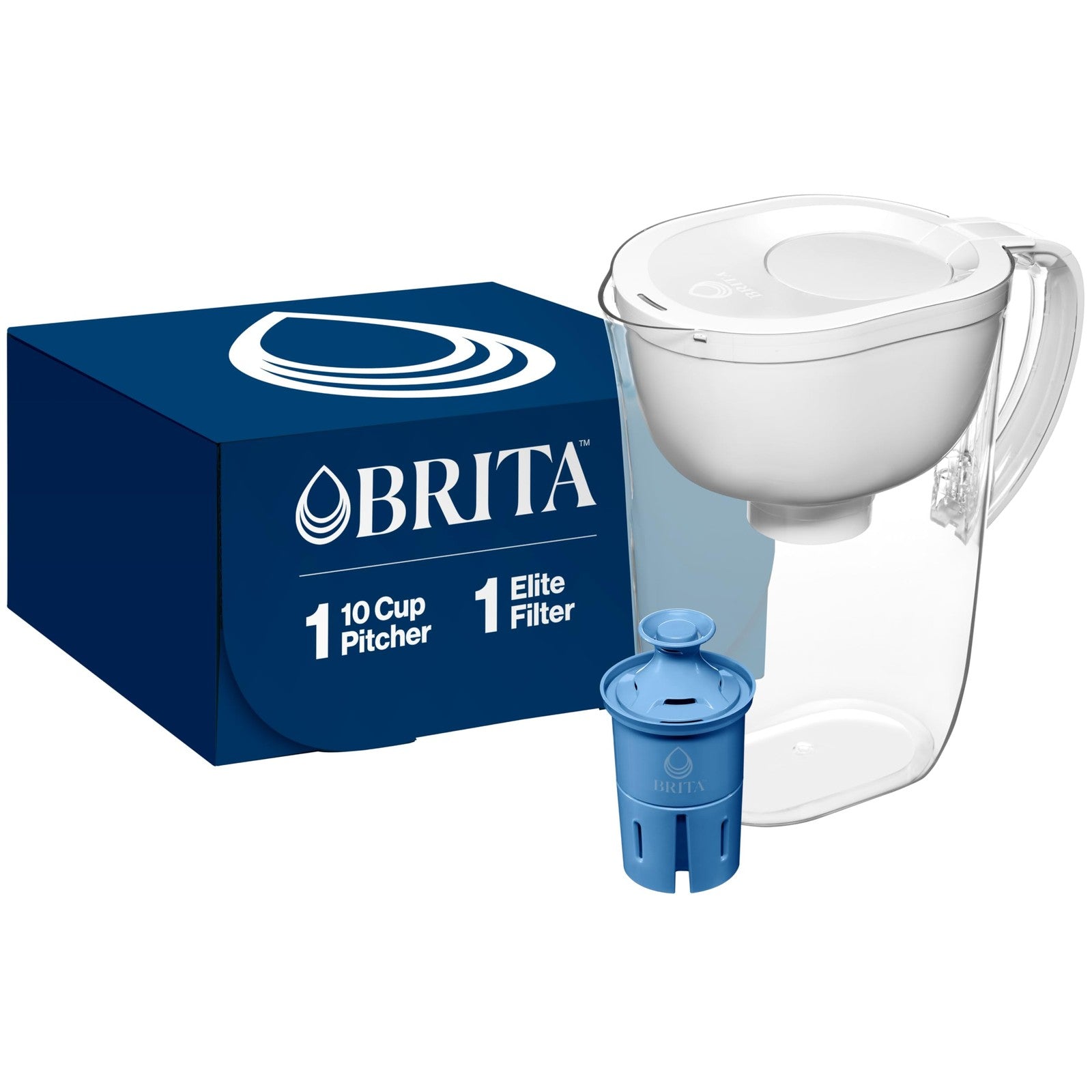 Brita 10-Cup Water Pitcher w/ Elite Filter, Removes 99% Lead, White