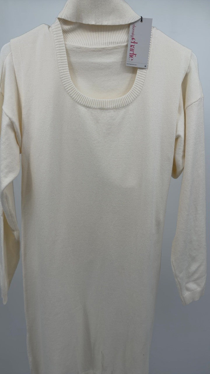 Turtleneck Dropped Shoulder Sweater and Midi Dress Sweater Set