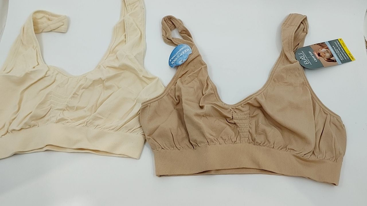 Bali Comfort Revolution Seamless Crop Top 2 Pack, Medium, Light Beige/Nude