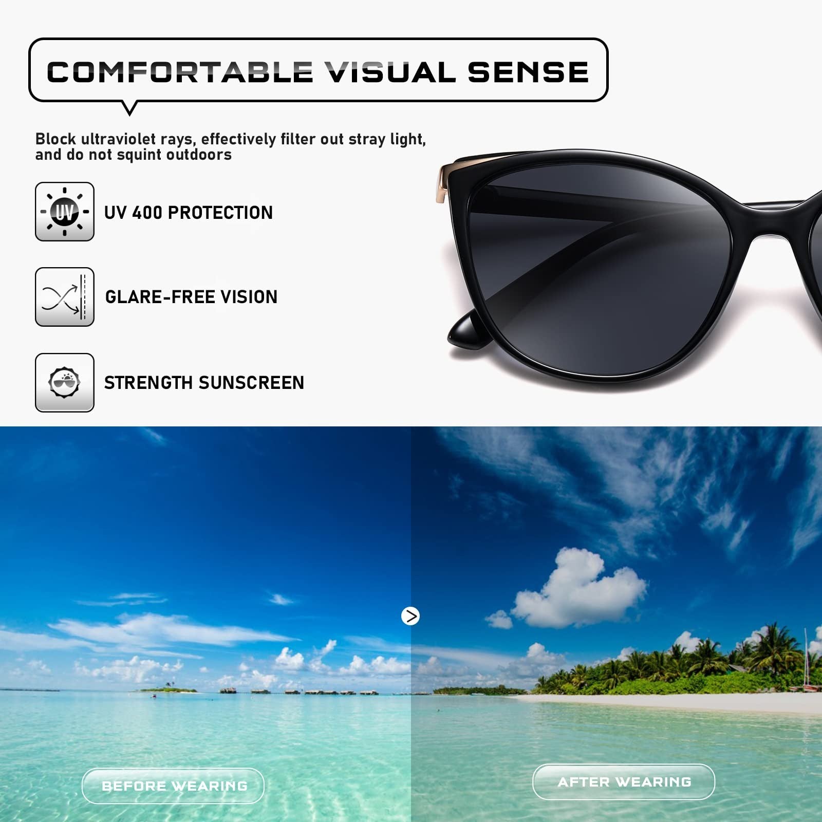 UV400 Protection Cat Eye Sunglasses Black Lens/Frame Women CL22017