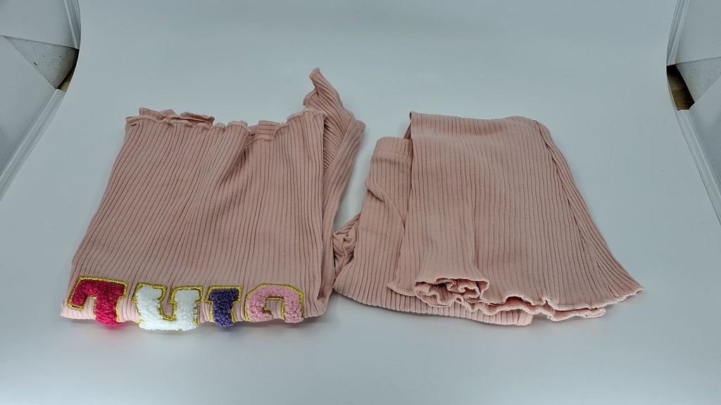 Cute Toddler Birthday Outfit Pink Ruffle Top & Flare Pants Set 4-5 Years