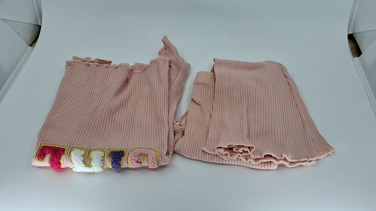 Cute Toddler Birthday Outfit Pink Ruffle Top & Flare Pants Set 4-5 Years