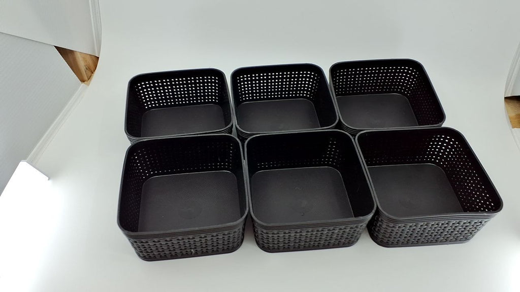 Black 6 Pack Organizing Bins - Square Storage for Office & Bathroom