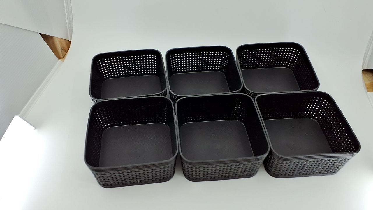 Black 6 Pack Organizing Bins - Square Storage for Office & Bathroom