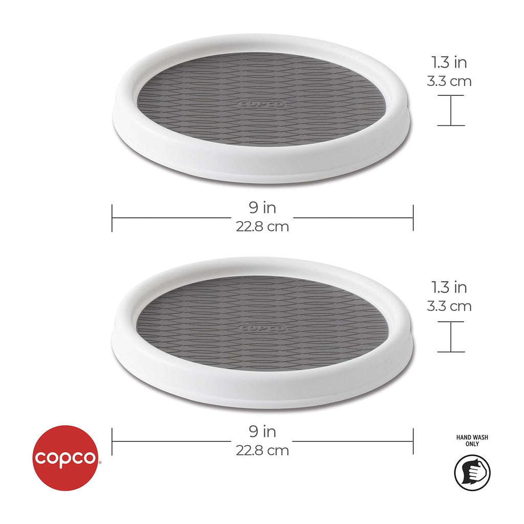 Copco 9 In Lazy Susan Turntables, Non-Skid Set of 2 for Cabinets, White/Gray