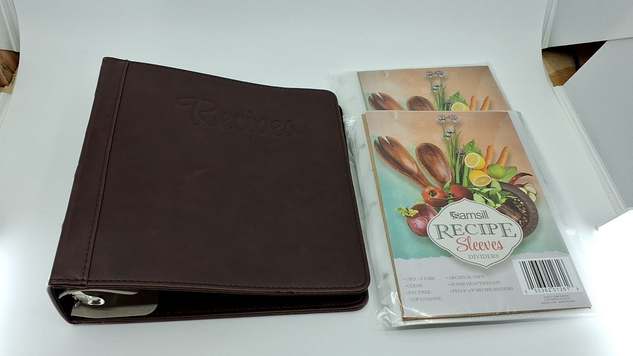 2-Inch Recipe Organizer Binder, Faux Leather, 50 Card Sleeves & Dividers