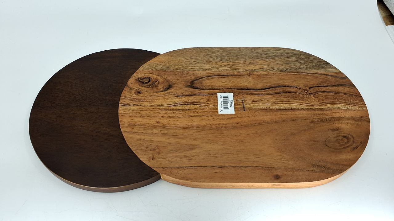 Bloomingville Oval Two-Tone Wood Cheese and Serving Board, Natural and Walnut
