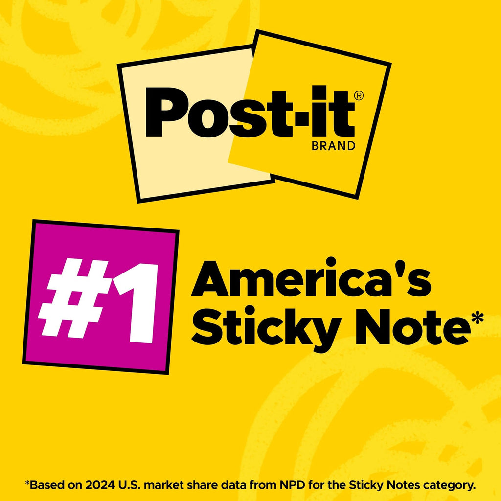 Post-it Super Sticky Notes, 4x4 in, 6 Pads, Ideal for Vertical Surfaces