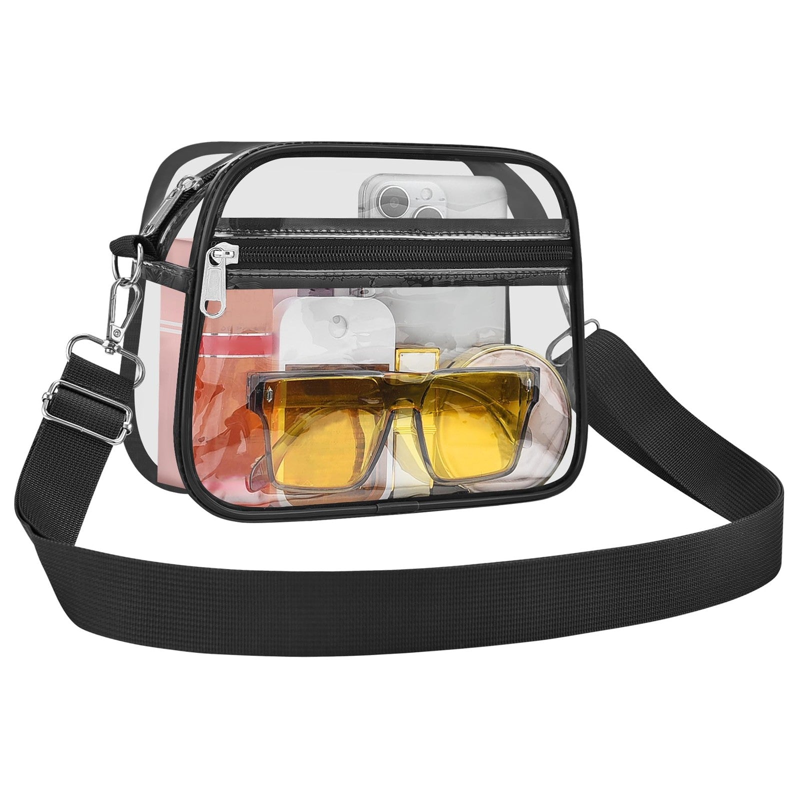 Transparent Crossbody Bag for Concerts & Sports, Medium Size, Black