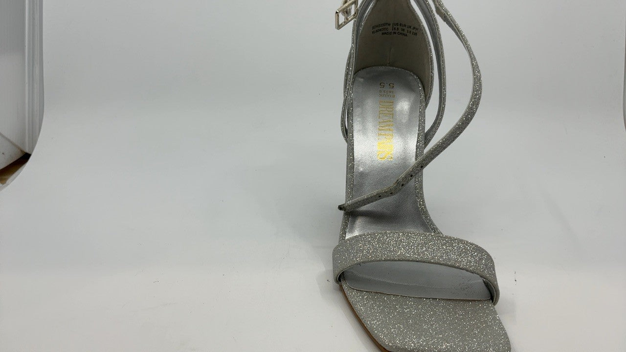 Chunky Block Square Toe Heels Sandals, Size 5.5, Silver