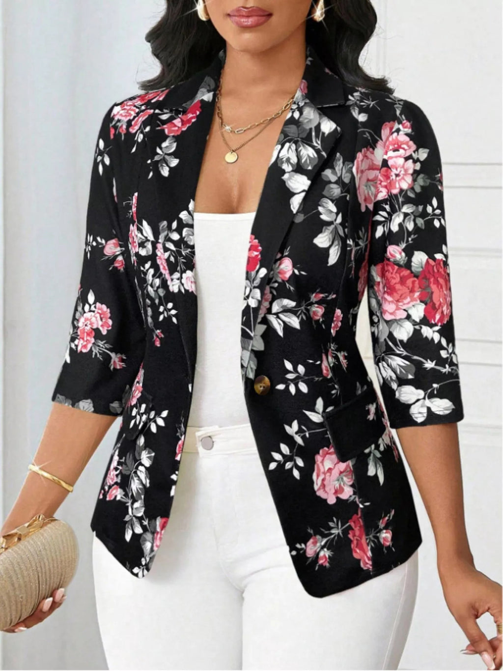 Floral Print One Button Casual Blazer