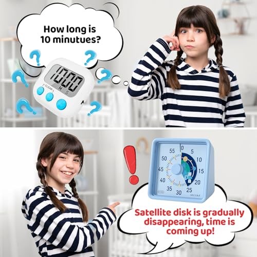 Visual Timer for Kids, 60-Minute, Blue Plastic, Silent Time Management Tool