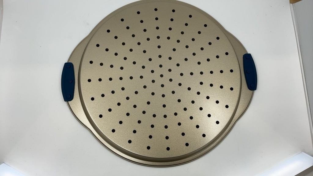 NutriChef 13-Inch Non-Stick Pizza Tray w/ Silicone Handle - Gold