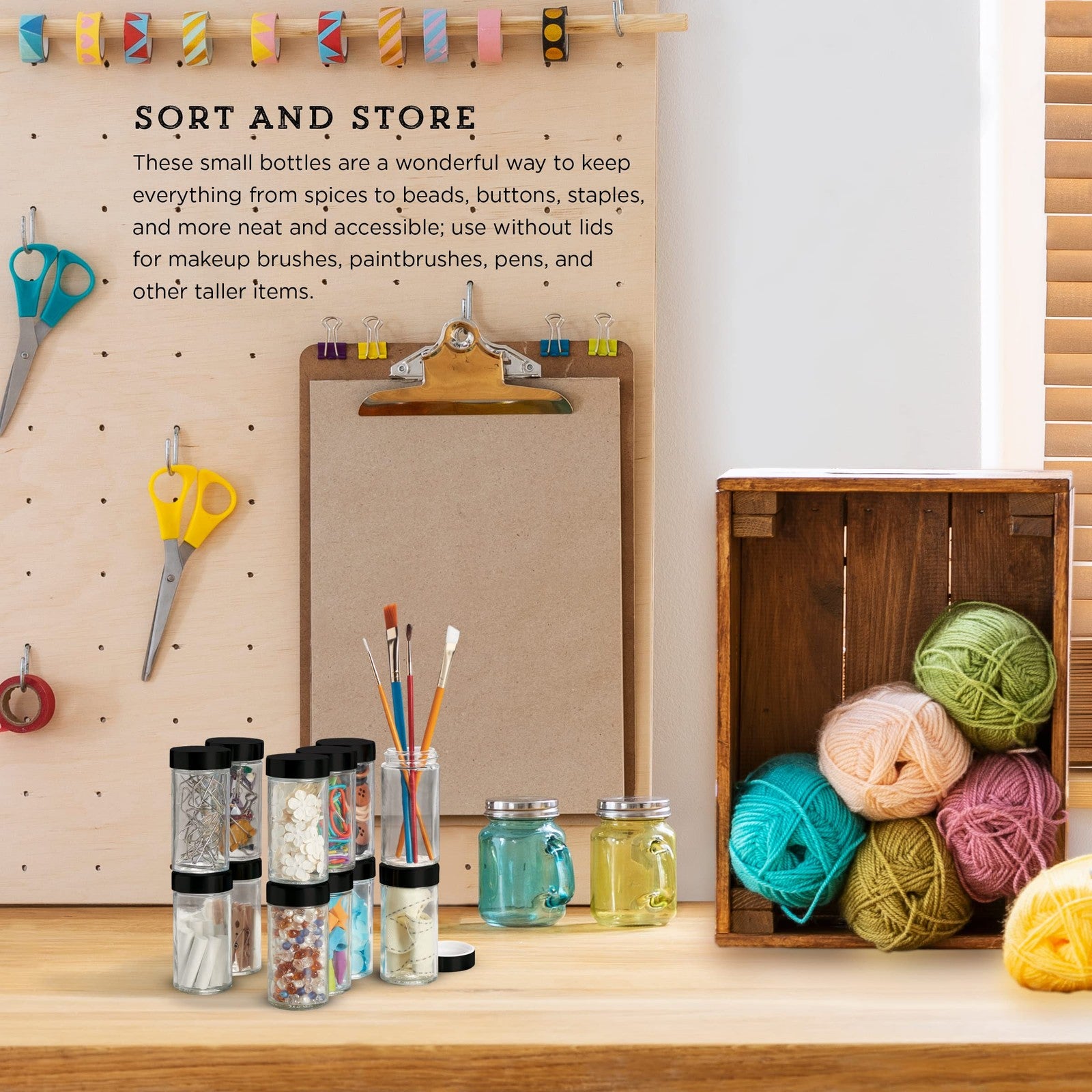 Kamenstein 5244227 Empty Jars With Black Cap, Set Of 12, 3-Ounce