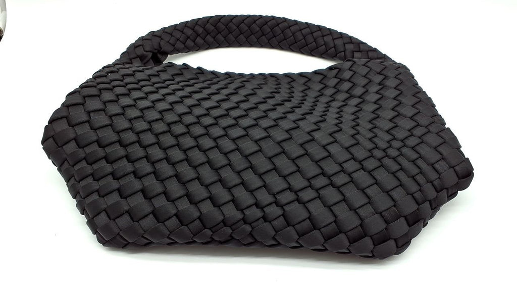 Ladies Black Woven Hobo Tote Bag & Wallet - Adjustable Strap