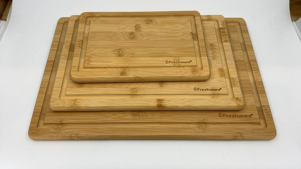 Organic Bamboo Cutting Boards Set of 3, 9x6, 12x8, 15x10, Juice Grooves