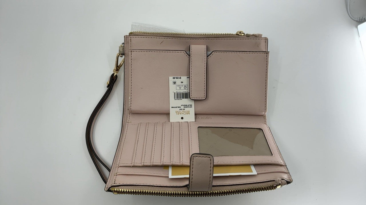 Michael Kors Jet Set Double Zip Wristlet, Gold-Tone Hardware/Vanilla/Soft Pink