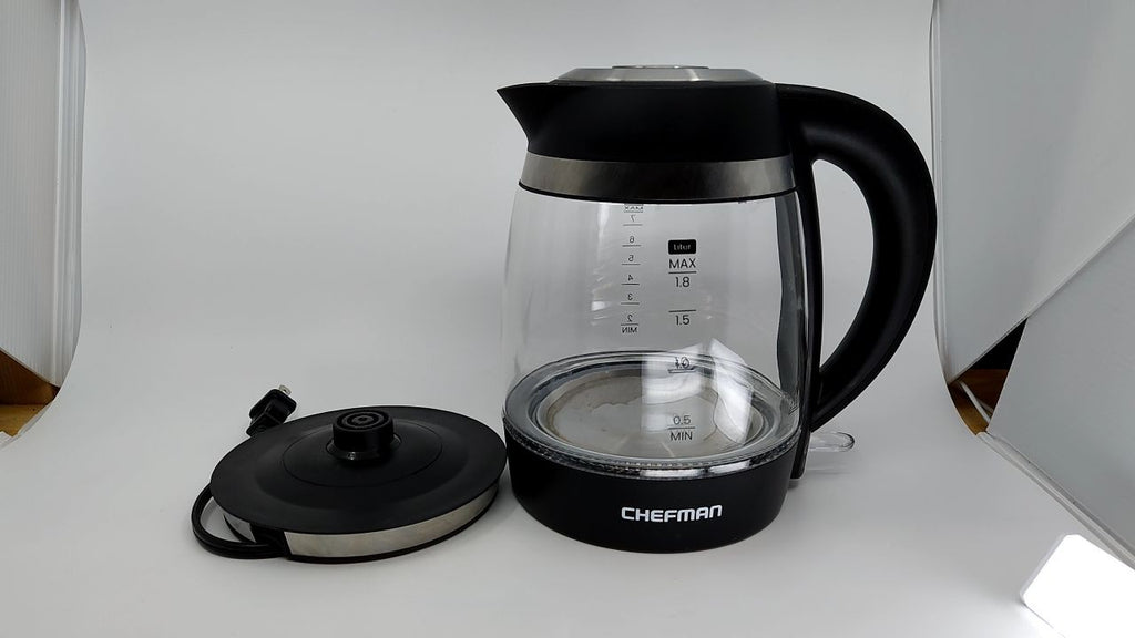1.8L Chefman Electric Kettle, 1500W, Auto Shut Off, Glass & Steel