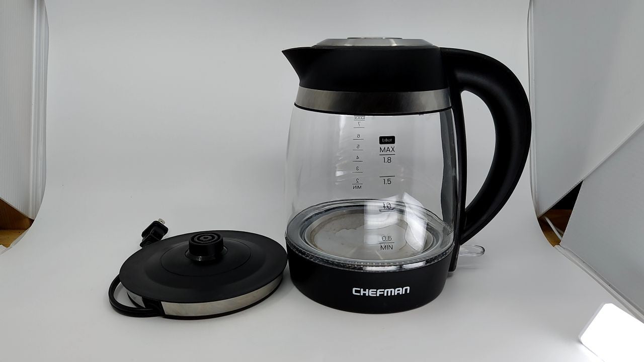 1.8L Chefman Electric Kettle, 1500W, Auto Shut Off, Glass & Steel