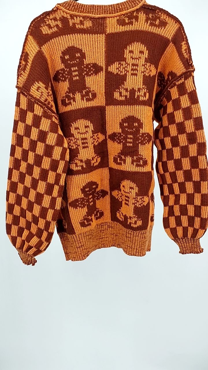 Gingerbread Man Round Neck Drop Shoulder Sweater
