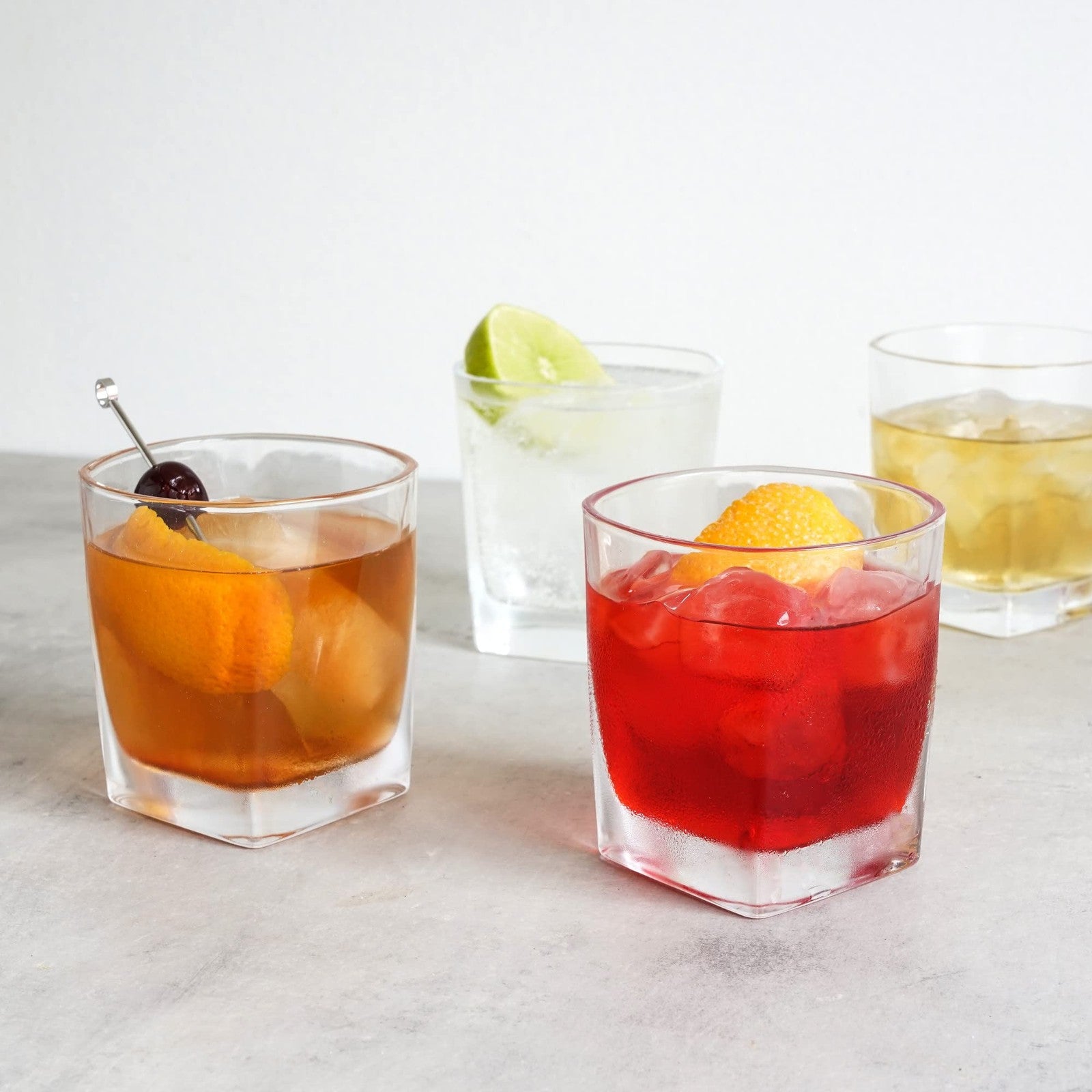 10 oz Clear Whiskey Glasses, Set of 4 Square Old Fashioned Tumblers