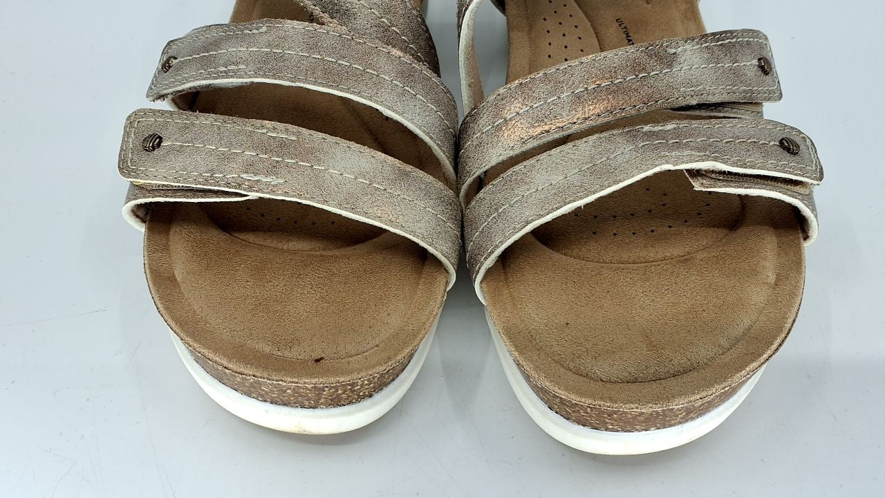 Clarks Women's Calenne Clara Wedge Sandal, Bronze Metallic Textile, 8.5 Wide