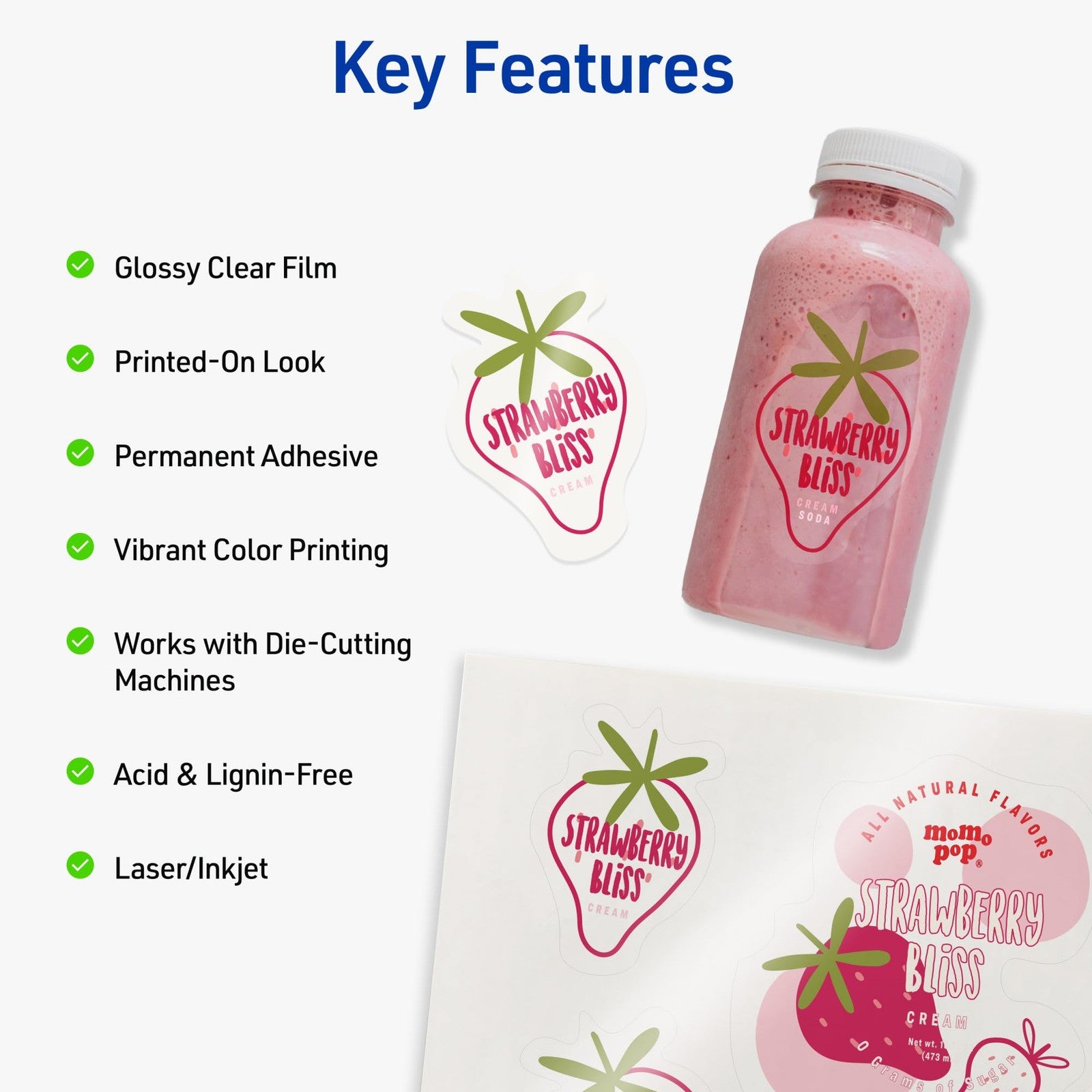 Avery 8.5x11 Glossy Clear Sticker Paper, 7 Sheets, Permanent Adhesive