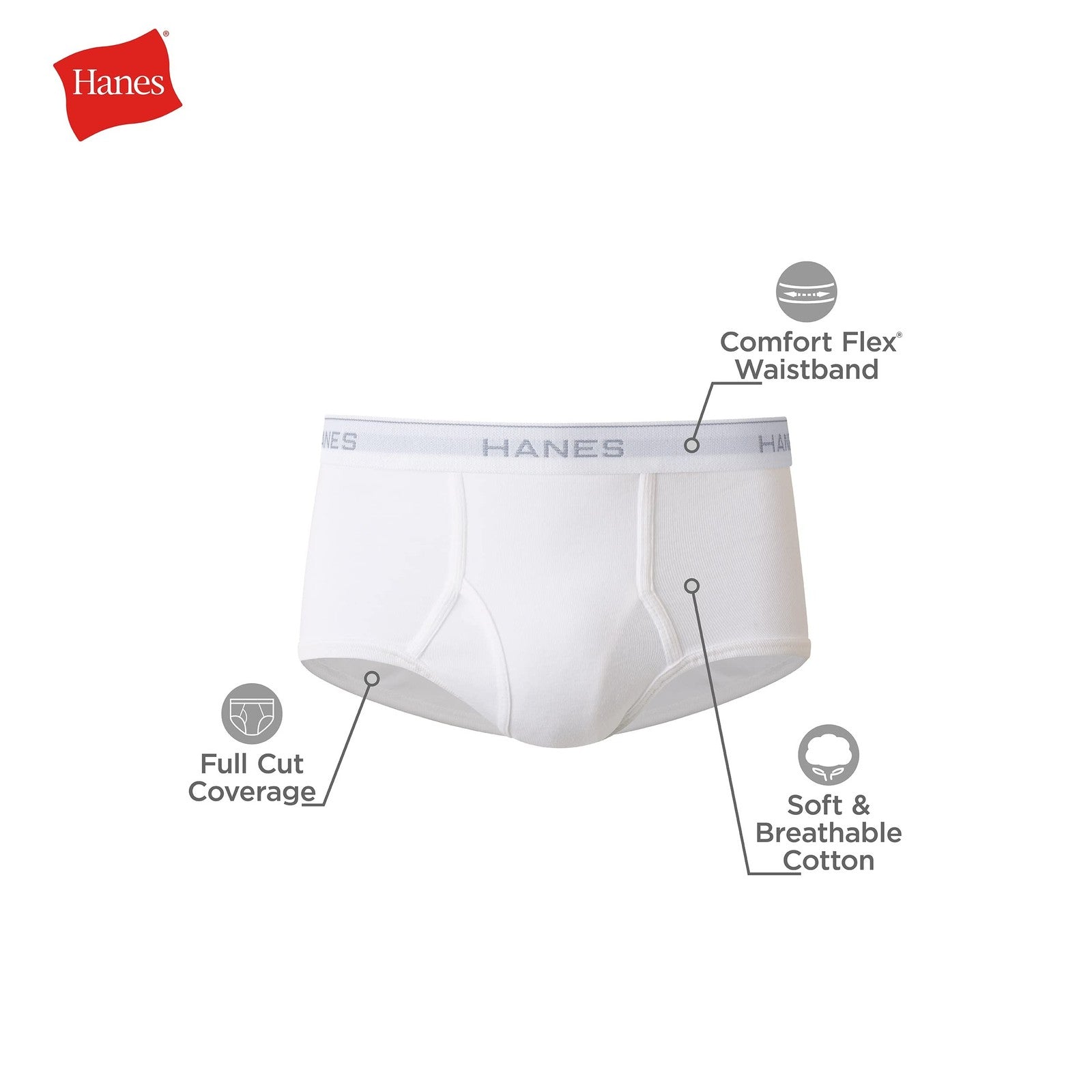 Hanes Men's X-Large Tagless Briefs 6-Pack, White Cotton Blend