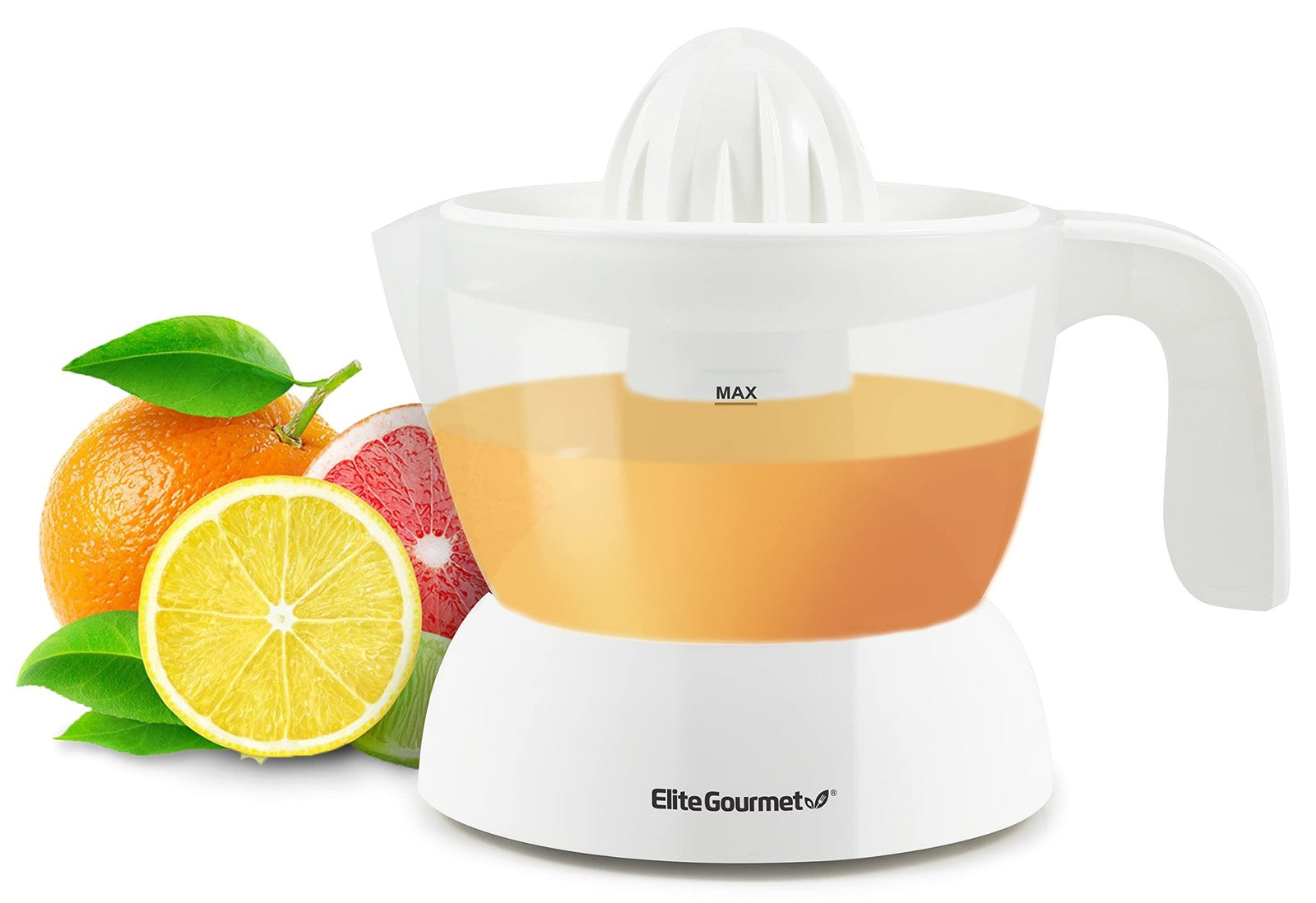 Compact Electric Citrus Juicer, 16 Oz, White, Pulp & Seed Strainer