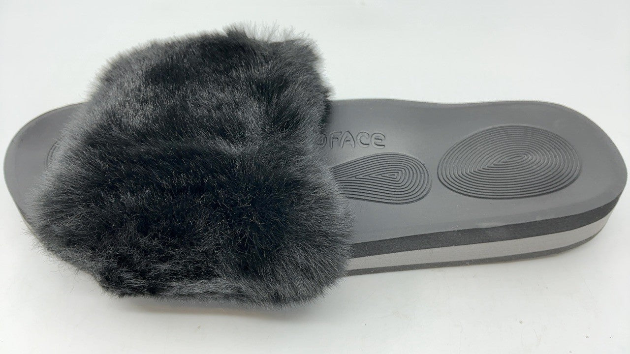 COFACE Women's Slippers 8.5 Arch Support Open Toe Fuzzy Black