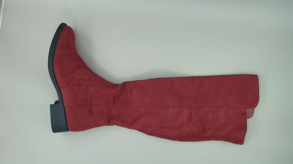 Allegra K Women's Side Zipper Chunky Heels Burgundy Knee High Boots 8 M US