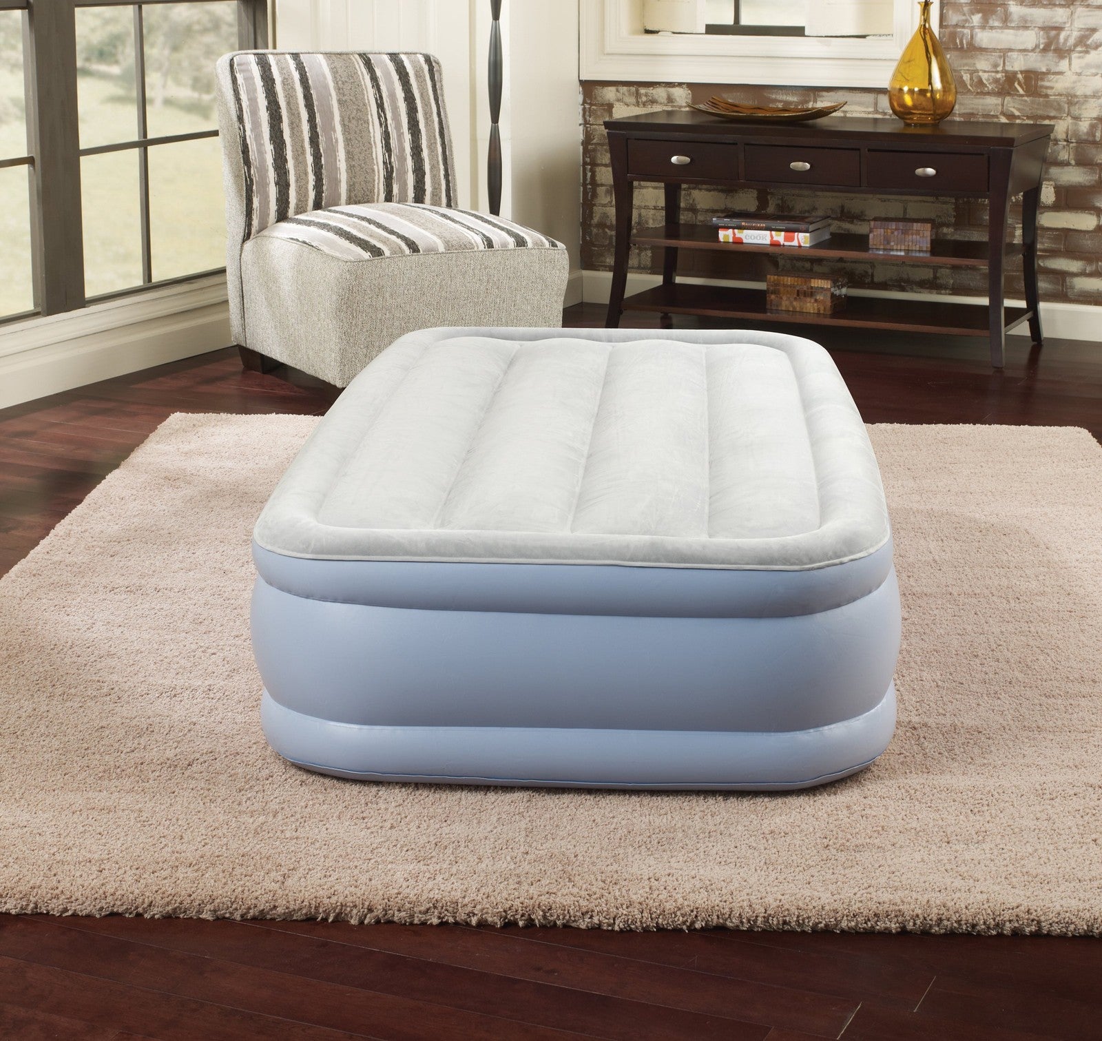 Simmons Hi-Loft Twin Air Mattress, Puncture Resistant Vinyl, Grey/White