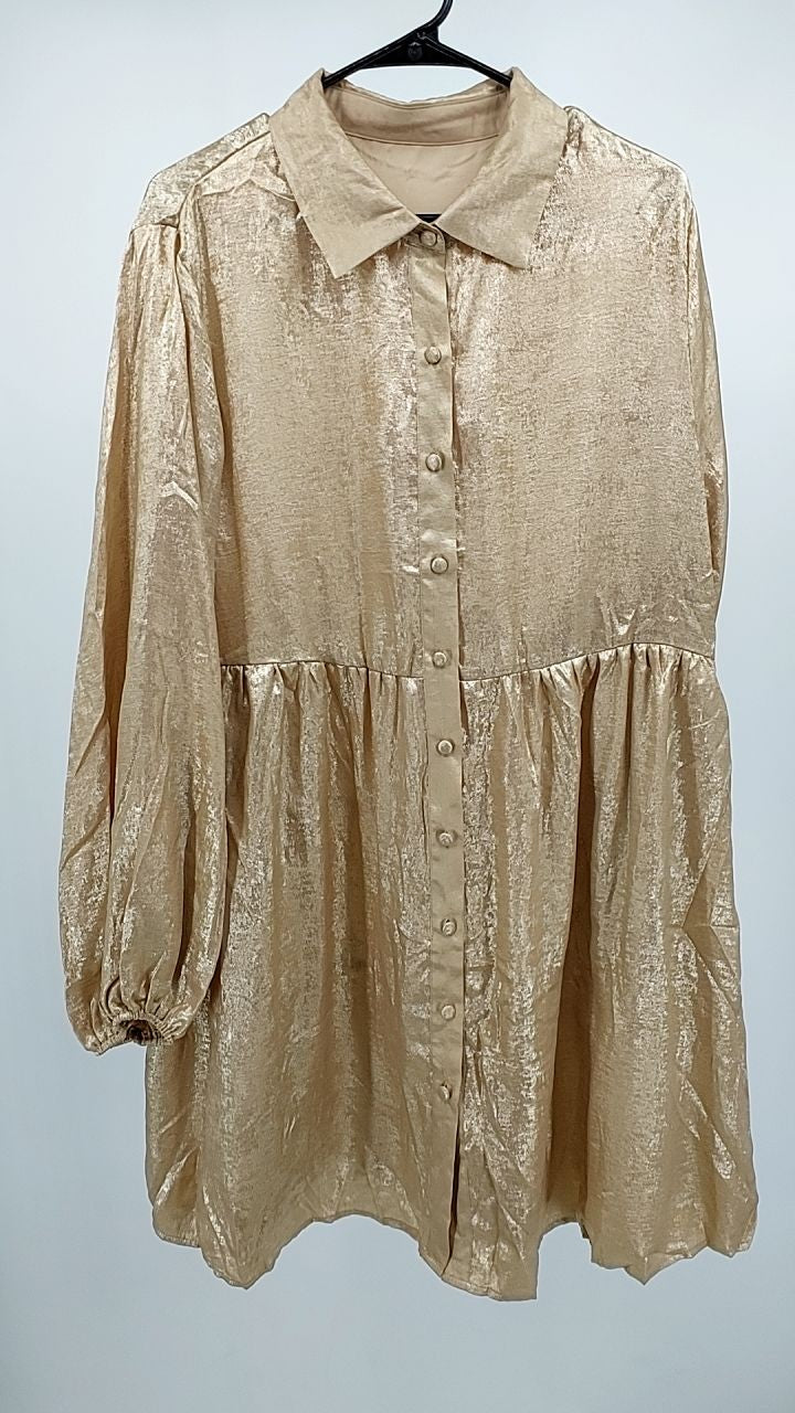Metallic Sheen Long Sleeve Mini Dress
