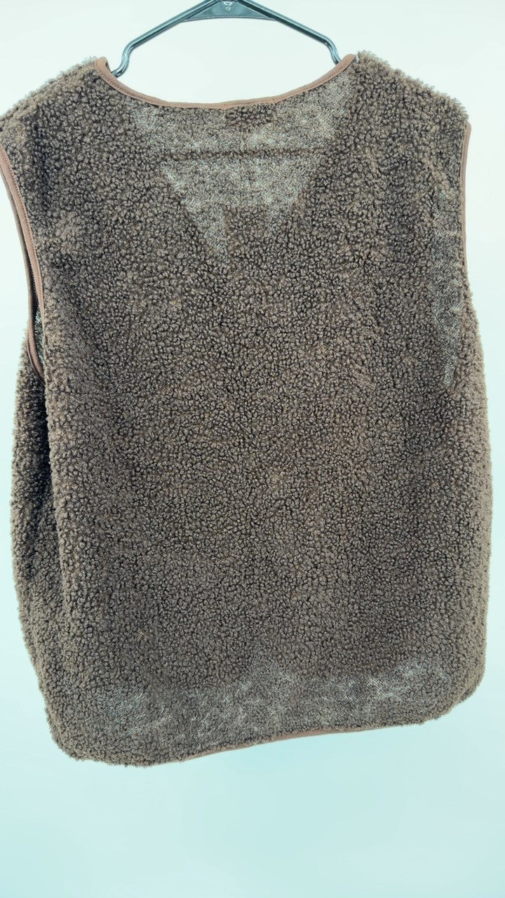 Full Size Cozy Sherpa Fleece Button-Up Vest Coat with Pockets Plus Size